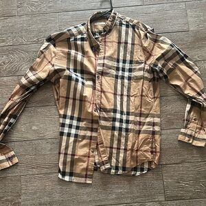 Burberry Beige and Red Plaid Shirt